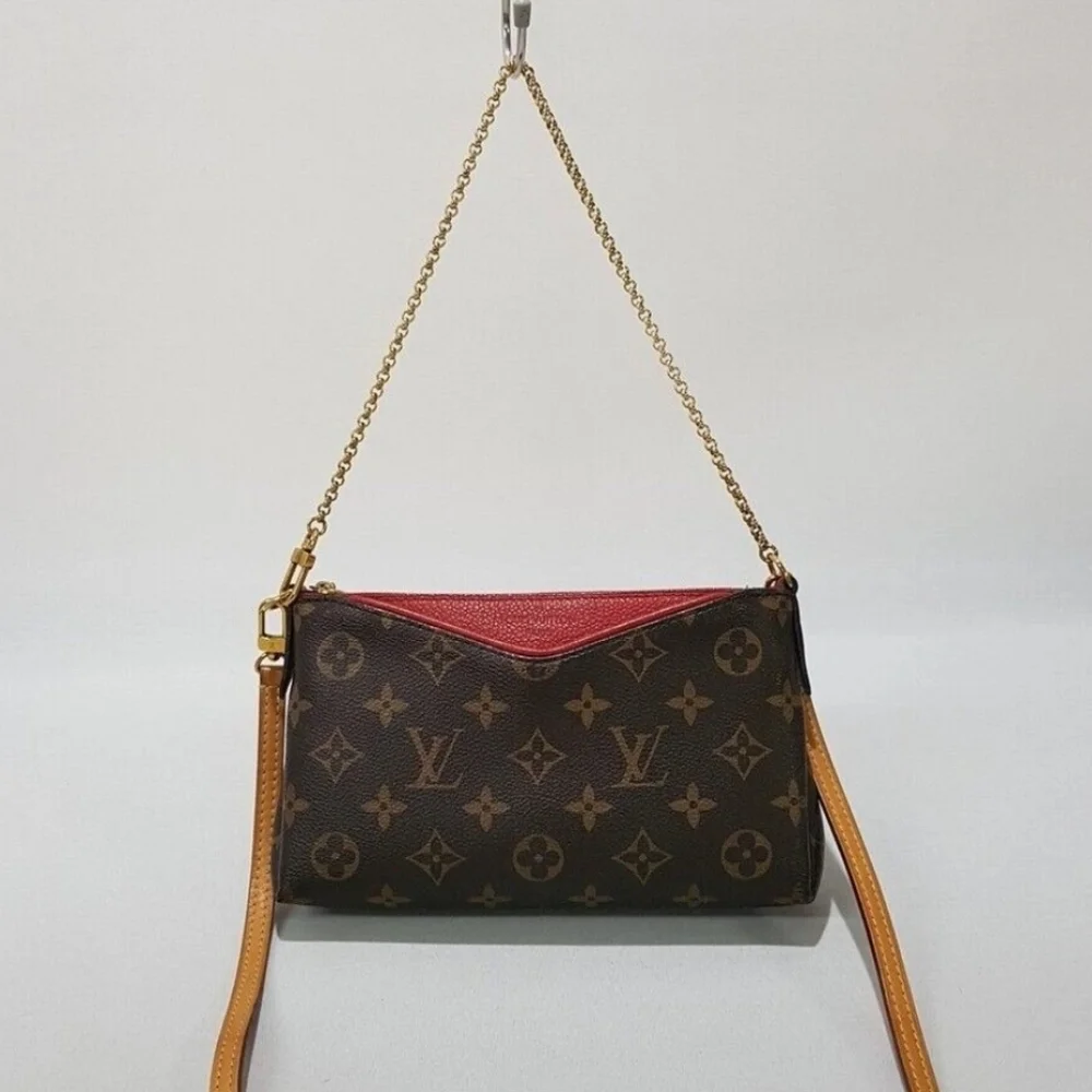 Dbl Authenticated Louis Vuitton Brown and Red Crossbody Bag Clutch
